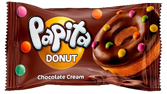 Пончик «PAPITA  DONUT» с какао, шоколадной начинкой и цветным драже 40 гр. (ТУРЦИЯ)