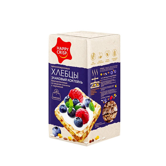 Хлебцы безглютеновые «HAPPY CRIPS» малина с черникой 60 г.