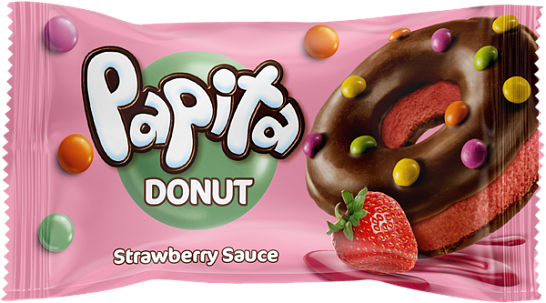 Пончик «PAPITA  DONUT» с какао, клубничной начинкой и цветным драже (ТУРЦИЯ)